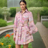 Temperament Elegant Shirt Dress 2025 Summer New Printed Painted Belt To Thin Dress Women's
