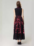 2024 New Red Vintage Print Stud Vest Black Dress Dress Dress Woman