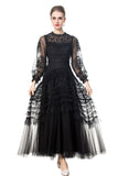 2024 New Round-Necked Long-Sleeved Embroidered Lace Flower Yarn Heavy Industry Dress Dress Woman