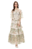 2024 New Short Sleeves Vintage Printed Yarn Ear Printed Dress Dress Dress