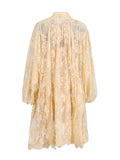 Beauty Tea Break Dress 2025 Spring New Hollow Lace Loose Swing Long Sleeve Ribbon Dress Dress Woman