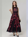 2024 New Red Vintage Print Stud Vest Black Dress Dress Dress Woman