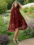 Beauty Tea Break Dress 2025 Spring New Hollow Lace Loose Swing Long Sleeve Ribbon Dress Dress Woman