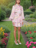Temperament Elegant Shirt Dress 2025 Summer New Printed Painted Belt To Thin Dress Women's