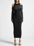 2025 New Fashion Temperament Slim Thin Splicing Design Dress Famous Wind Knitted Long Dress Woman