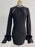 Elegant Spring 2025 New Fashion Half-High-Necked Diamond Horn Sleeves With Dress Woman