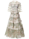 2024 New Short Sleeves Vintage Printed Yarn Ear Printed Dress Dress Dress