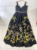2024 New Sling Bow Retro Lemon Sicilian Style Black Dress