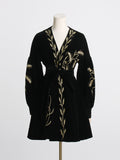 2025 French Retro Dark Wind Heavy Industry Embroidered Wheat Ears Design Velvet Long Sleeve Dress Dress Dress Woman