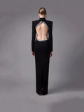 2025 New Fashion Temperament Diamond Design Sense Slimming Dress Black Big Show Back Dress