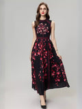 2024 New Red Vintage Print Stud Vest Black Dress Dress Dress Woman