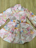 Temperament Elegant Shirt Dress 2025 Summer New Printed Painted Belt To Thin Dress Women's