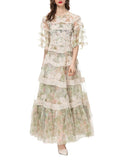 2024 New Short Sleeves Vintage Printed Yarn Ear Printed Dress Dress Dress