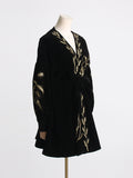 2025 French Retro Dark Wind Heavy Industry Embroidered Wheat Ears Design Velvet Long Sleeve Dress Dress Dress Woman