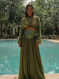 Women's Clothing 2025 Spring New Temperament Folded Short Blouse High Waist Hanging Half-Dress Suit Woman