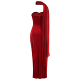 Sexy Velvet Breast Evening Dress Women's Clothes Bare Backs Open Fork Party Dress Long