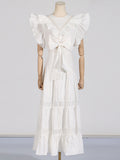 Temperament Elegant Wind 2025 Spring New Flying Sleeves With Short Top Lace Lace Dress Dress Suit Woman