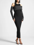 2025 New Fashion Temperament Slim Thin Splicing Design Dress Famous Wind Knitted Long Dress Woman