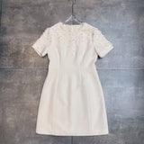 Spring And Summer New Round Neck Short Sleeve Retro Drill Delicate Sufflit Dress With Waist Short Dress French Heavy Industry Dress