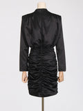 Spring Festival New Temperament Women's High-Grade Black Short Dress High-Necked Ass Tos-Dressed Folded Dress Woman