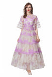 2024 New Short Sleeves Vintage Printed Yarn Ear Printed Dress Dress Dress
