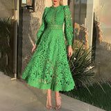 Elegant Wind 2025 Spring New Collar Embroidery Hollow Niche Design Feeling Waist Thin Dress Dress Woman
