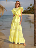 Temperament Elegant Wind 2025 Spring New Flying Sleeves With Short Top Lace Lace Dress Dress Suit Woman