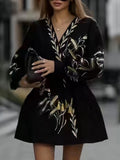 2025 French Retro Dark Wind Heavy Industry Embroidered Wheat Ears Design Velvet Long Sleeve Dress Dress Dress Woman