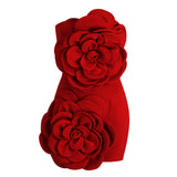 Sexy Red Breast Trim High-End Temperament Decorative Three-Dimensional Flower Party Dress