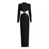 2025 New Fashion Temperament Diamond Design Sense Slimming Dress Black Big Show Back Dress