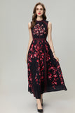 2024 New Red Vintage Print Stud Vest Black Dress Dress Dress Woman
