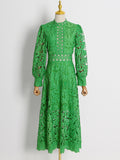 Elegant Wind 2025 Spring New Collar Embroidery Hollow Niche Design Feeling Waist Thin Dress Dress Woman