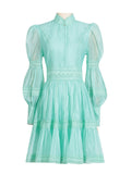 Retro High-End Short Dress 2025 Summer New Fashion Collar Lantern Sleeve Mesh Waist Dress Dress Woman