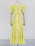 Temperament Elegant Wind 2025 Spring New Flying Sleeves With Short Top Lace Lace Dress Dress Suit Woman