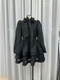 2024 New Sexy Long Sleeves With Waisted Butter Bows Layers Of Lotus Leaf-Side Skirt Dress Dress Woman