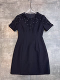 Spring And Summer New Round Neck Short Sleeve Retro Drill Delicate Sufflit Dress With Waist Short Dress French Heavy Industry Dress