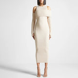 2025 New Fashion Temperament Slim Thin Splicing Design Dress Famous Wind Knitted Long Dress Woman