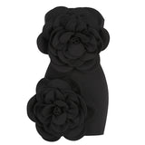 Sexy Red Breast Trim High-End Temperament Decorative Three-Dimensional Flower Party Dress