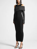 2025 New Fashion Temperament Slim Thin Splicing Design Dress Famous Wind Knitted Long Dress Woman