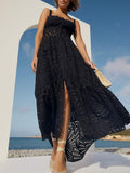 Dress 2025 New Hollow Embroidery Open Fork High-End Feeling Waist Long Sling Skirt Women's Clothing Tide