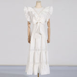 Temperament Elegant Wind 2025 Spring New Flying Sleeves With Short Top Lace Lace Dress Dress Suit Woman
