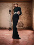 2025 New Fashion Temperament Diamond Design Sense Slimming Dress Black Big Show Back Dress
