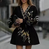 2025 French Retro Dark Wind Heavy Industry Embroidered Wheat Ears Design Velvet Long Sleeve Dress Dress Dress Woman