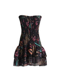 2025 New Fashion Temperament Print Hanging Neck Design Slim Slim Short Dress Women's Bag Hip Dress