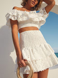 Spring High-End New French Temperament Short Top High Waist Short Skirt Sexy Two-Set Suit Female Trend